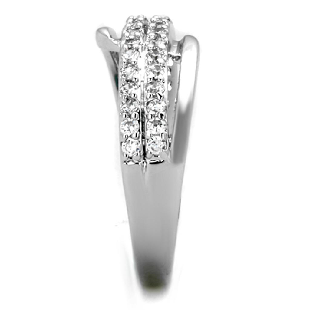 3W798 - Rhodium Brass Ring with AAA Grade CZ in Clear