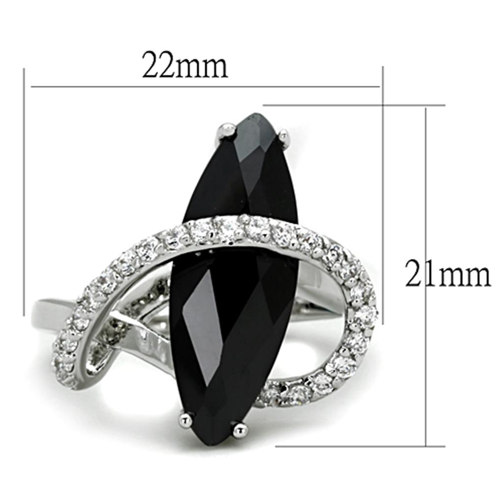 3W800 - Rhodium Brass Ring with AAA Grade CZ in Jet