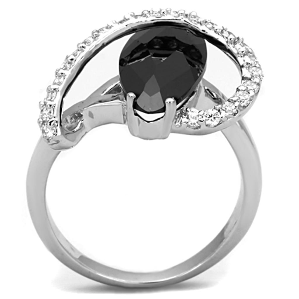 3W800 - Rhodium Brass Ring with AAA Grade CZ in Jet