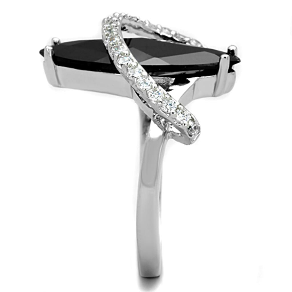3W800 - Rhodium Brass Ring with AAA Grade CZ in Jet