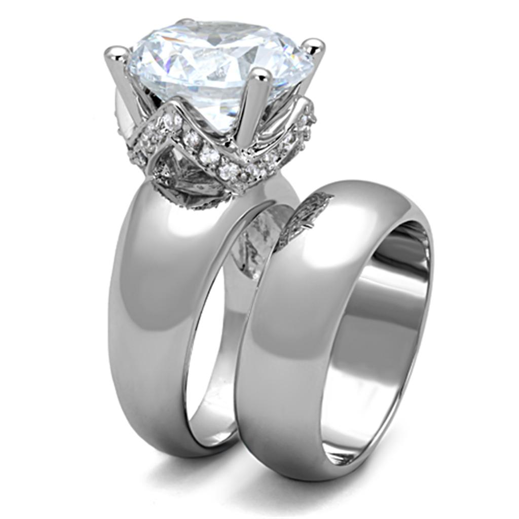 3W802 - Rhodium Brass Ring with AAA Grade CZ in Clear