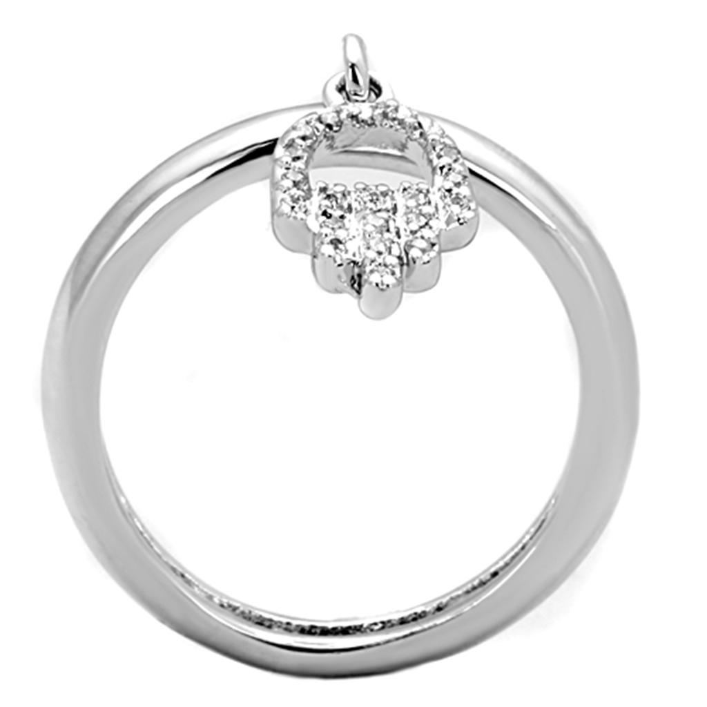3W808 - Rhodium Brass Ring with AAA Grade CZ in Clear