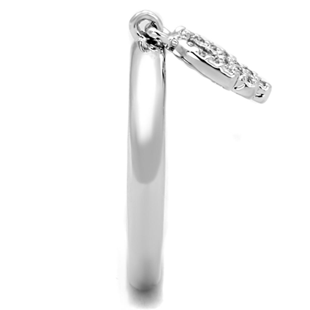 3W808 - Rhodium Brass Ring with AAA Grade CZ in Clear