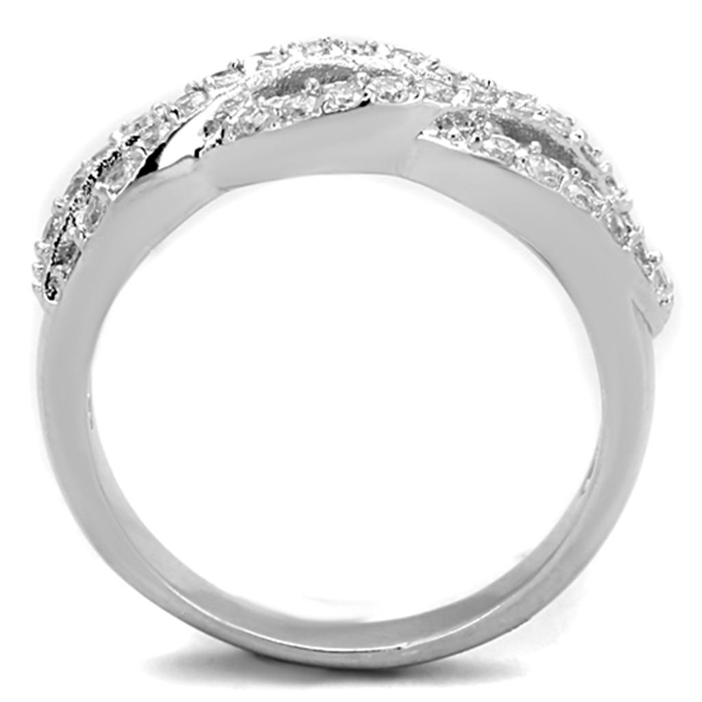 3W809 - Rhodium Brass Ring with AAA Grade CZ in Clear