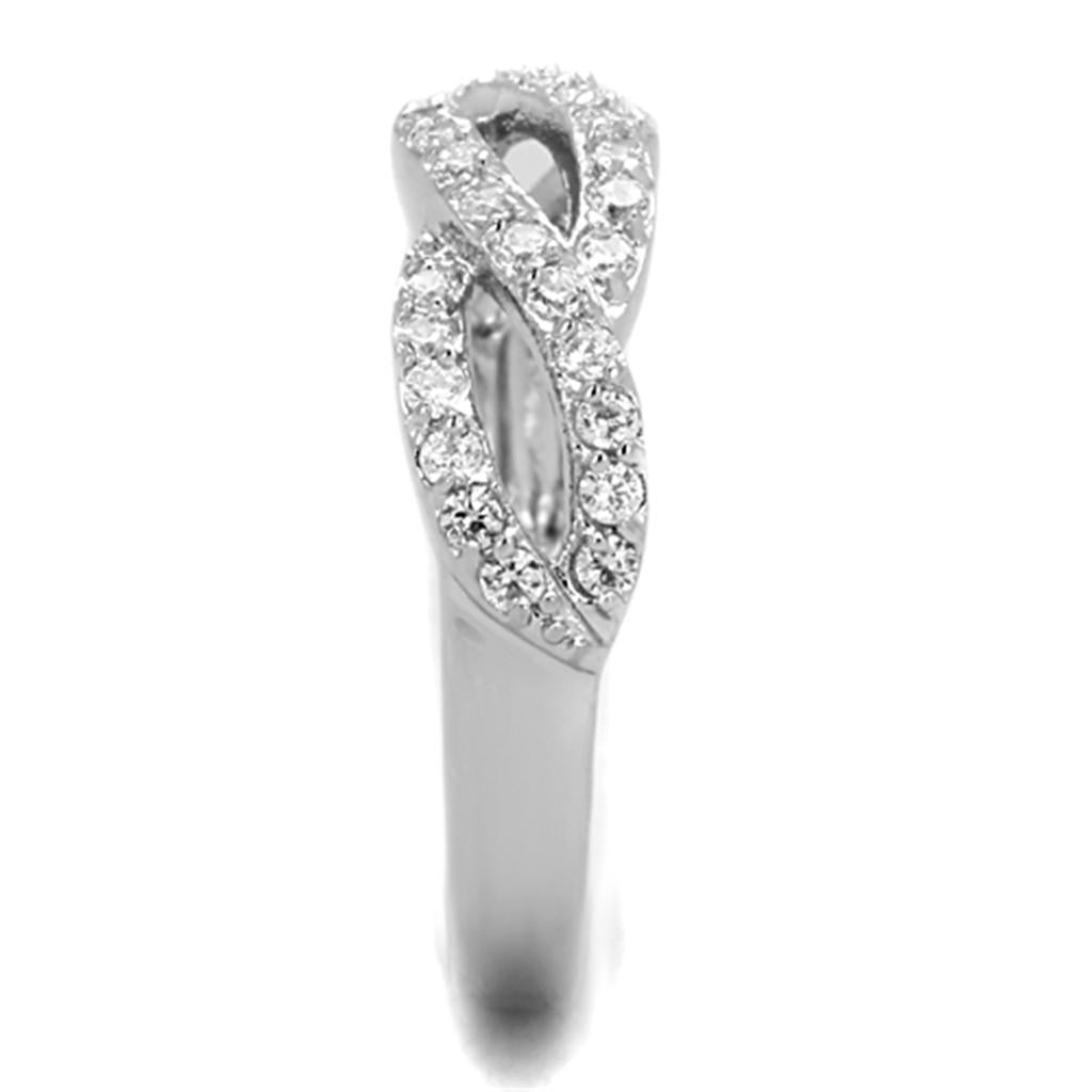 3W809 - Rhodium Brass Ring with AAA Grade CZ in Clear