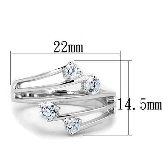 3W813 - Rhodium Brass Ring with AAA Grade CZ in Clear