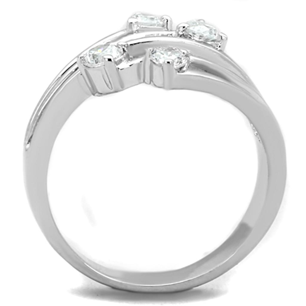 3W813 - Rhodium Brass Ring with AAA Grade CZ in Clear