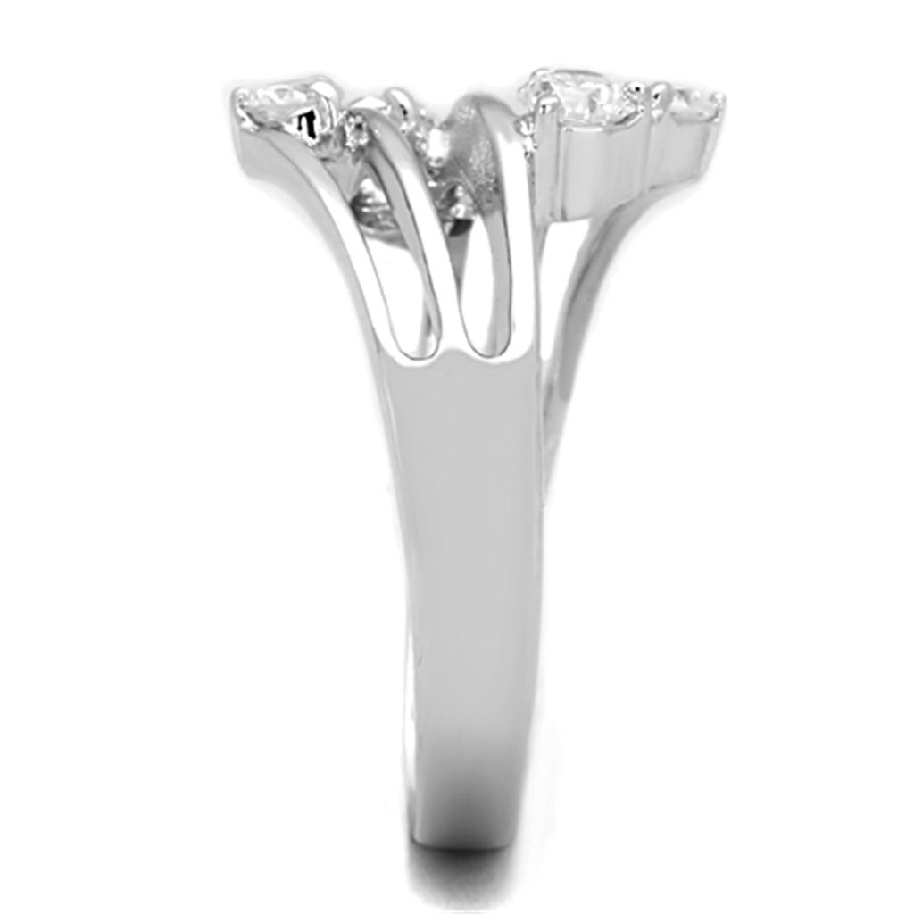 3W813 - Rhodium Brass Ring with AAA Grade CZ in Clear