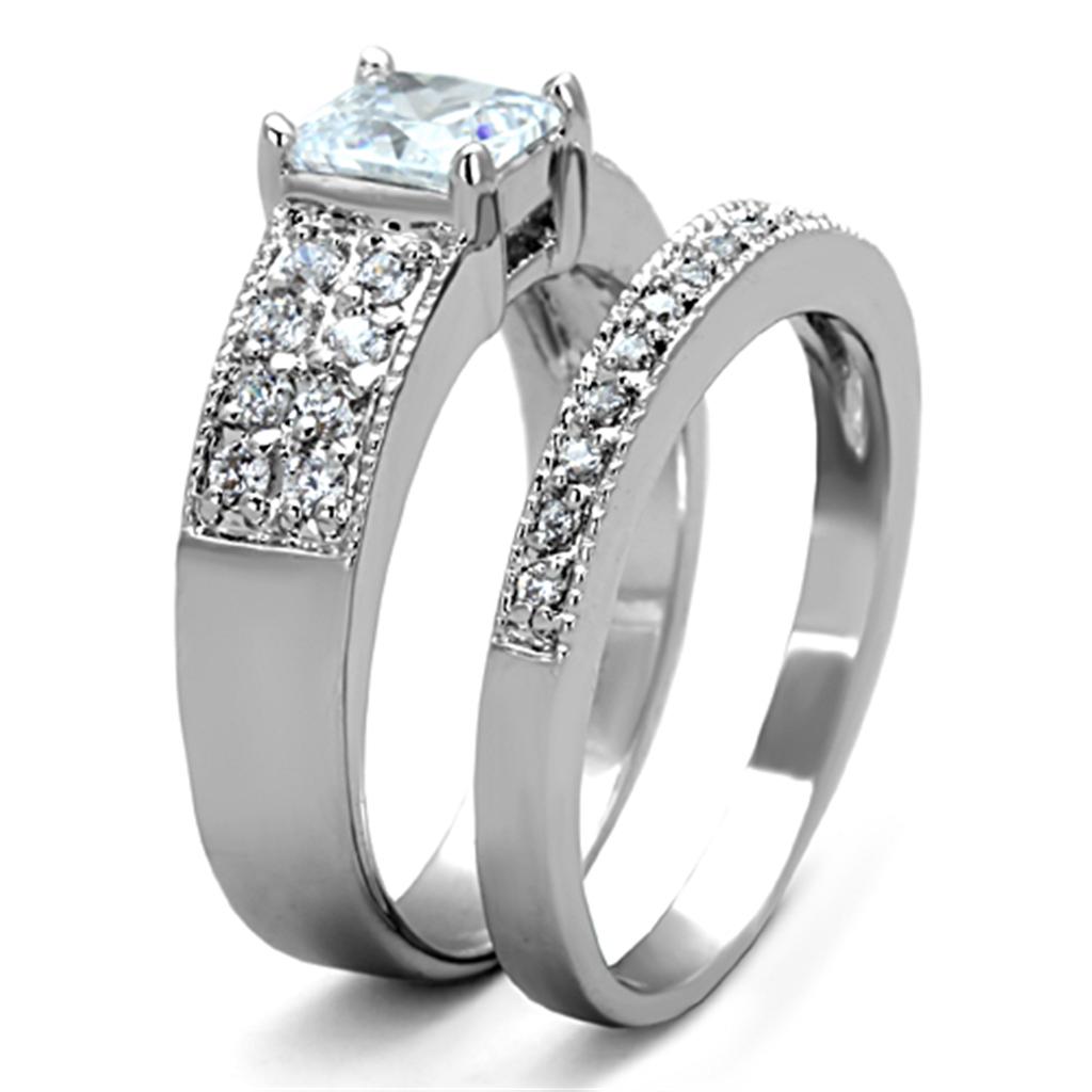 3W817 - Rhodium Brass Ring with AAA Grade CZ in Clear