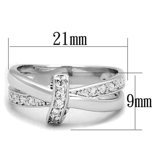 3W819 - Rhodium Brass Ring with AAA Grade CZ in Clear