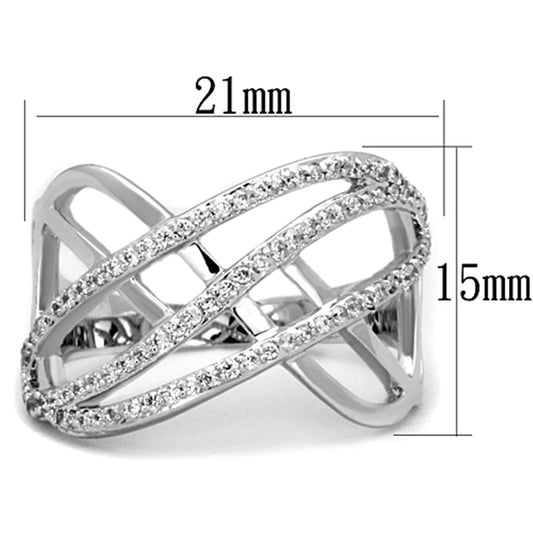 3W823 - Rhodium Brass Ring with AAA Grade CZ in Clear