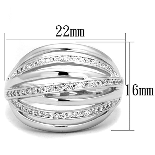 3W828 - Rhodium Brass Ring with AAA Grade CZ in Clear