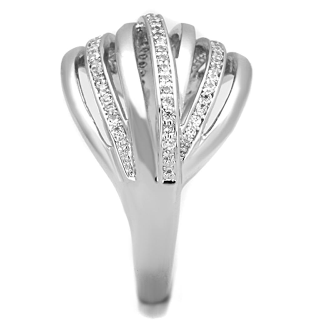 3W828 - Rhodium Brass Ring with AAA Grade CZ in Clear