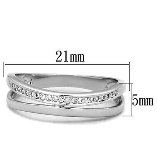 3W829 - Rhodium Brass Ring with AAA Grade CZ in Clear