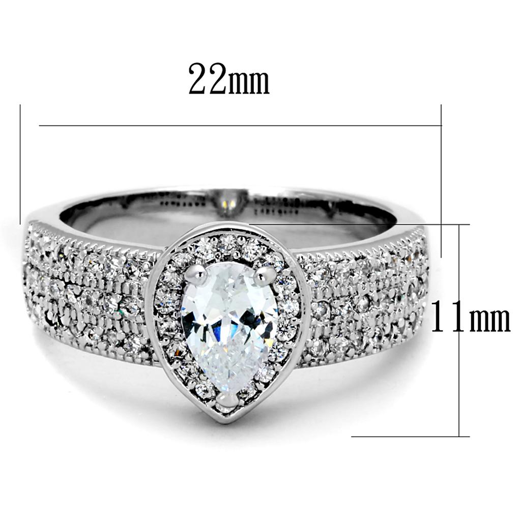 3W831 - Rhodium Brass Ring with AAA Grade CZ in Clear