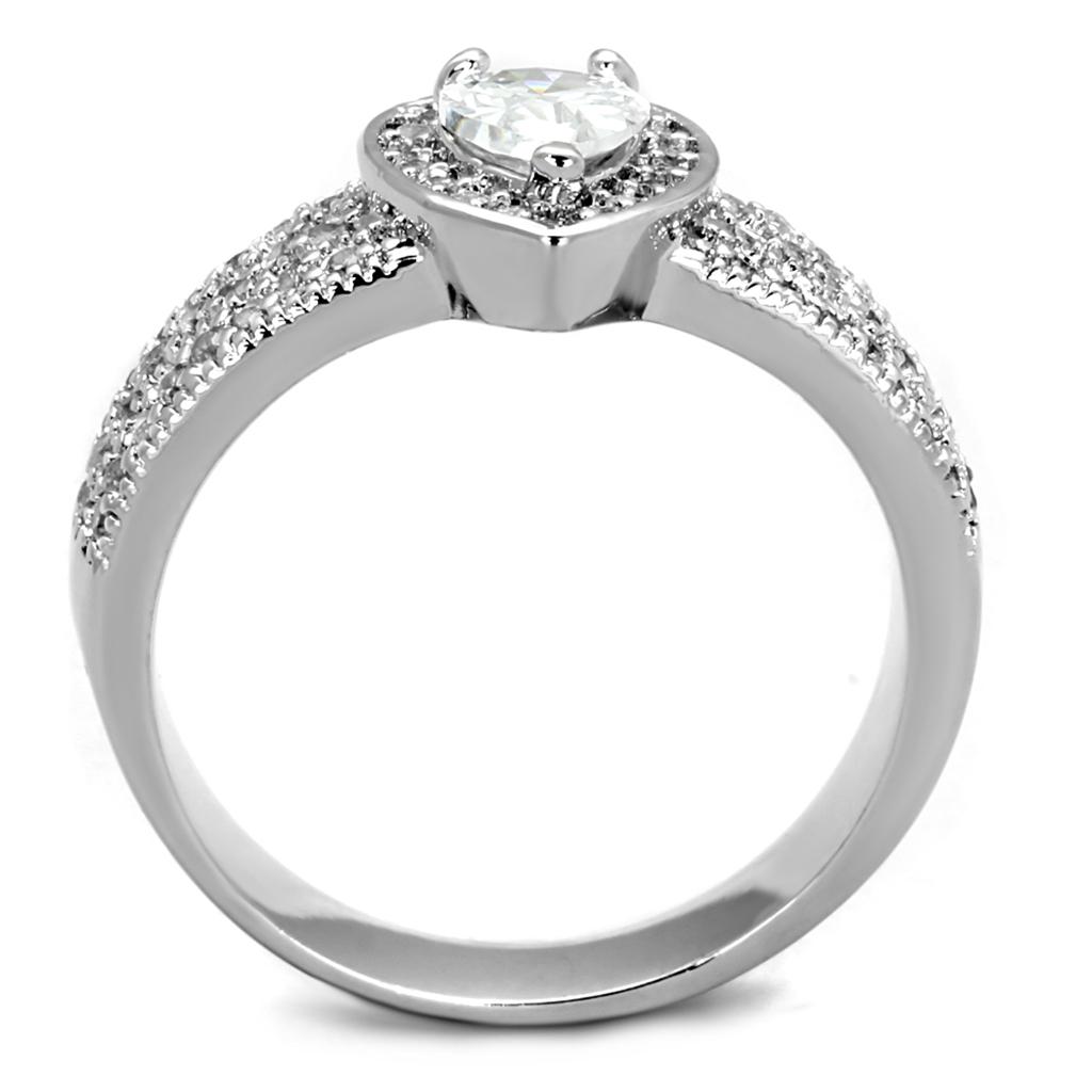 3W831 - Rhodium Brass Ring with AAA Grade CZ in Clear