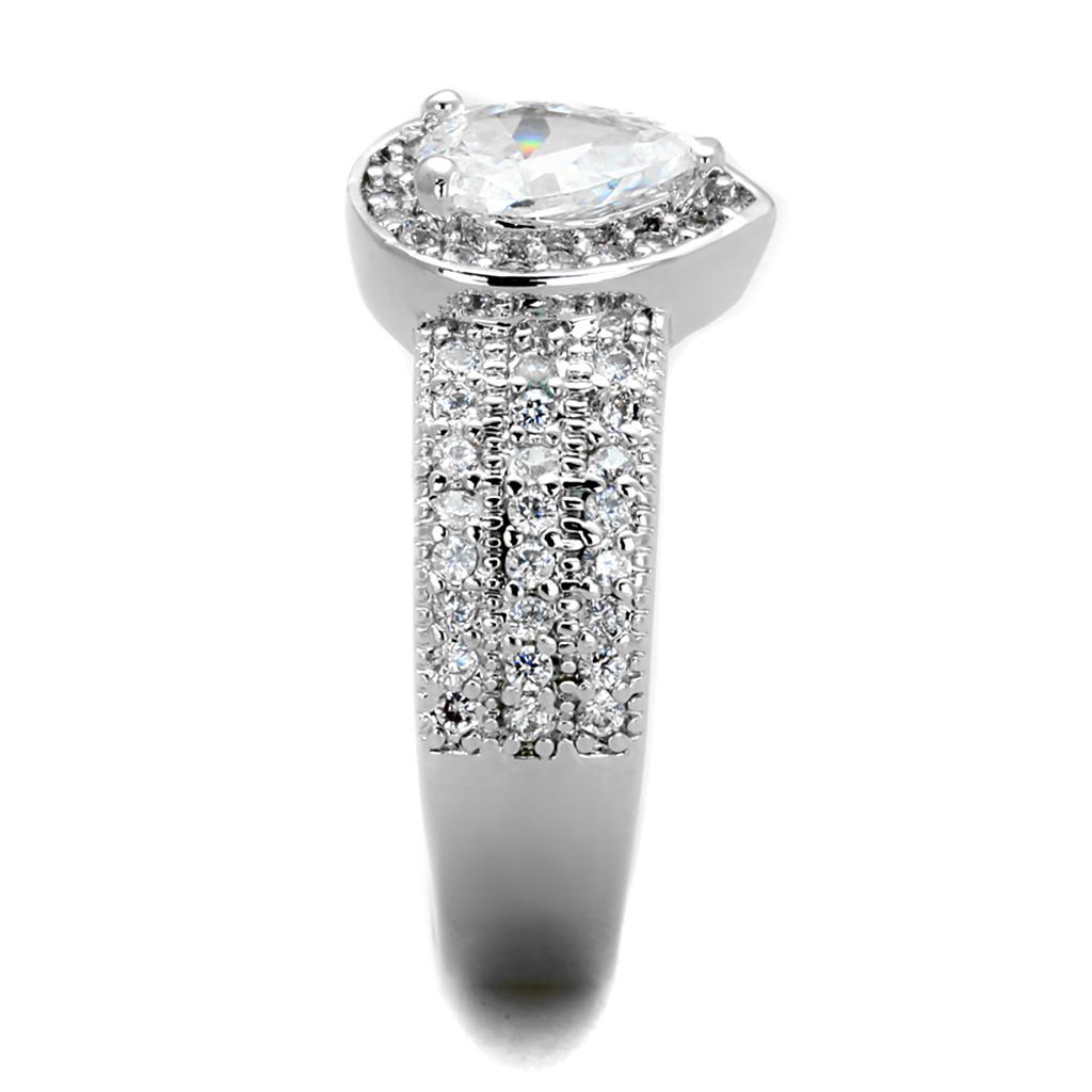3W831 - Rhodium Brass Ring with AAA Grade CZ in Clear