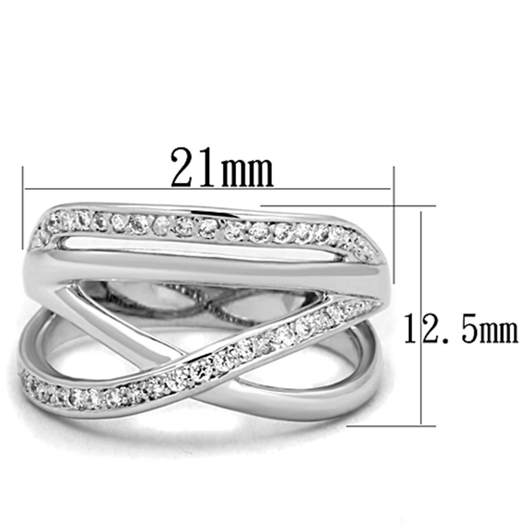 3W836 - Rhodium Brass Ring with AAA Grade CZ in Clear