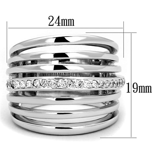 3W837 - Rhodium Brass Ring with AAA Grade CZ in Clear