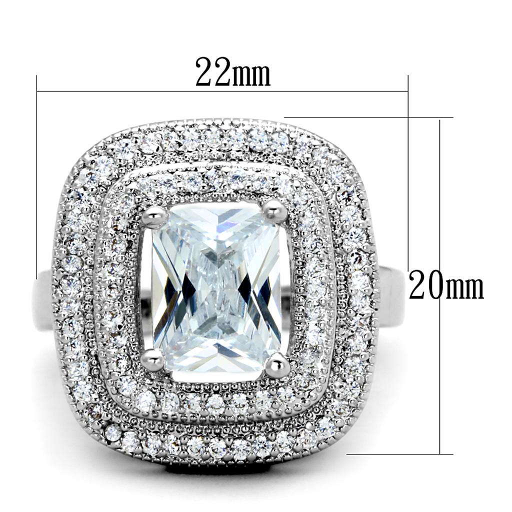 3W839 - Rhodium Brass Ring with AAA Grade CZ in Clear