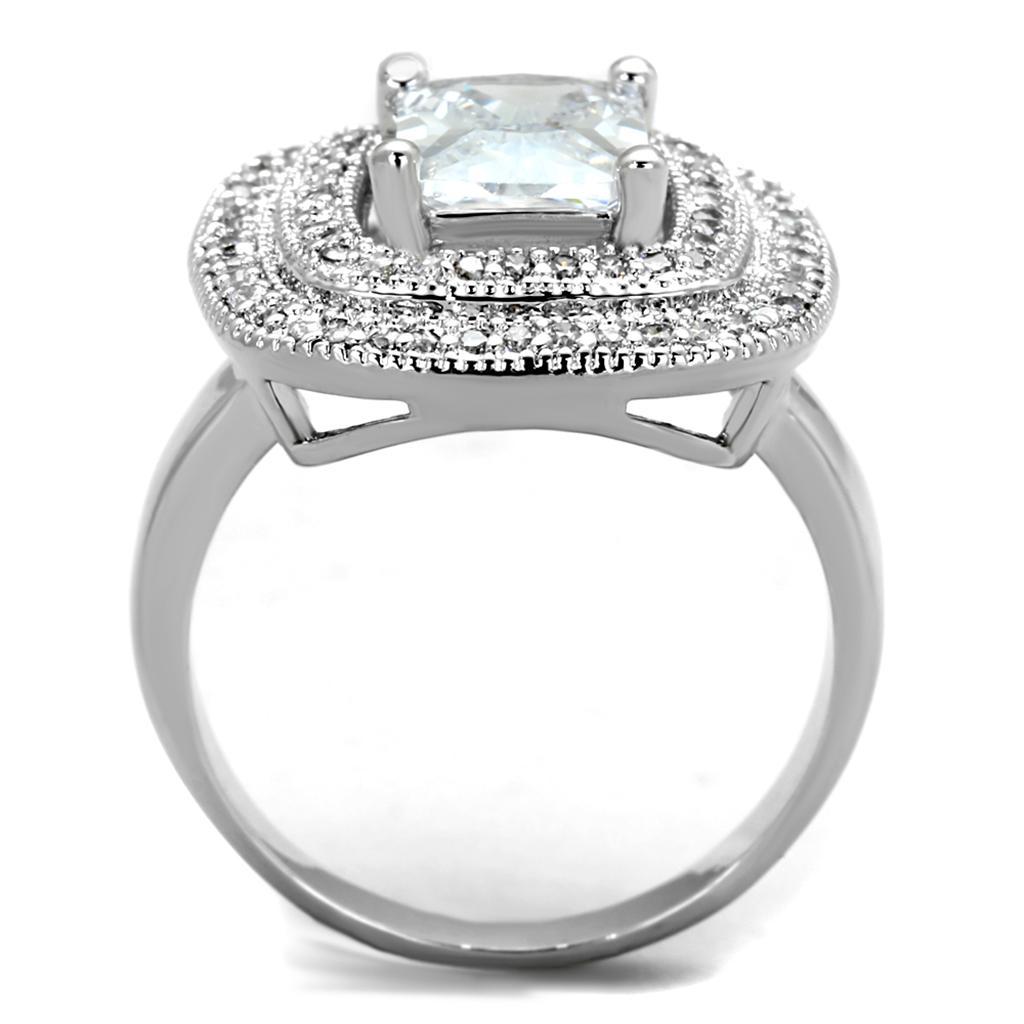 3W839 - Rhodium Brass Ring with AAA Grade CZ in Clear