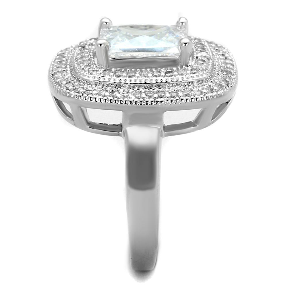 3W839 - Rhodium Brass Ring with AAA Grade CZ in Clear