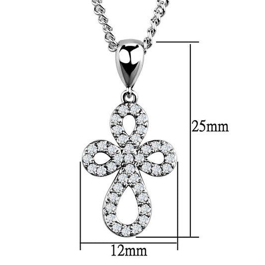 3W845 - Rhodium Brass Chain Pendant with AAA Grade CZ in Clear