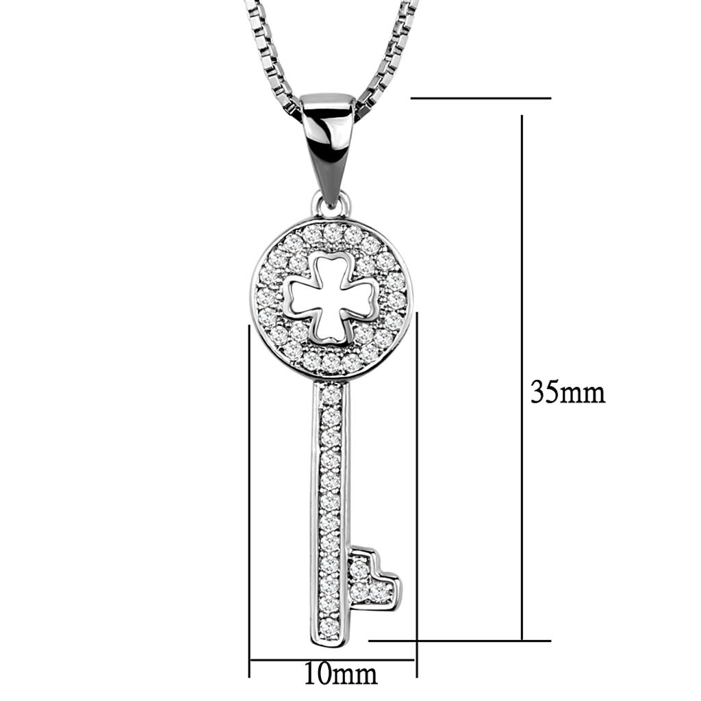 3W851 - Rhodium Brass Chain Pendant with AAA Grade CZ in Clear