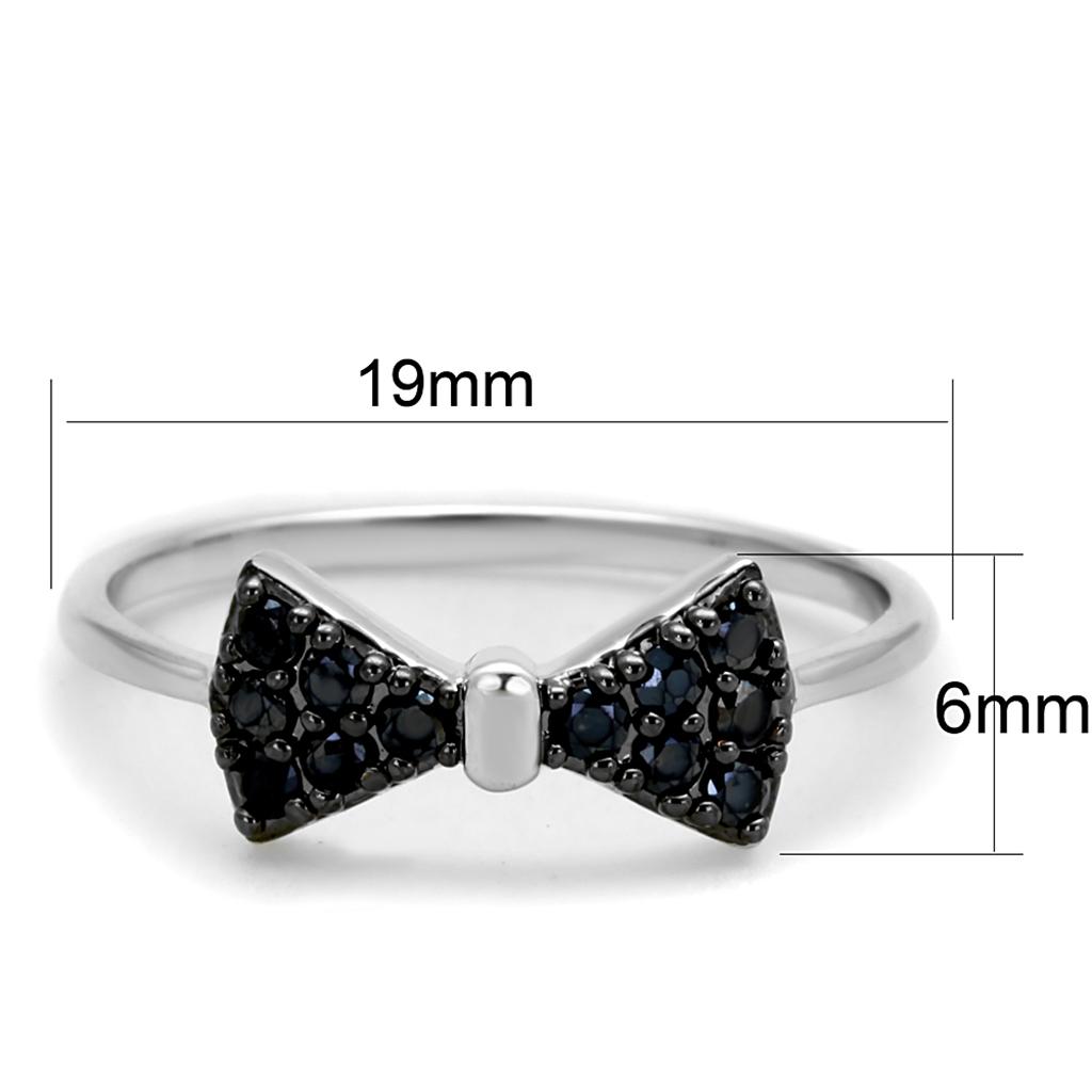 3W856 - Rhodium + Ruthenium Brass Ring with AAA Grade CZ in Black Diamond
