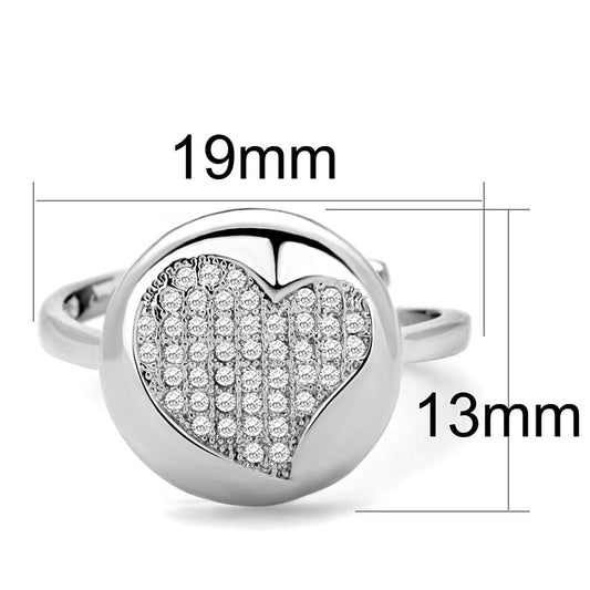 3W864 - Rhodium Brass Ring with AAA Grade CZ in Clear