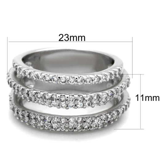 3W871 - Rhodium Brass Ring with AAA Grade CZ in Clear