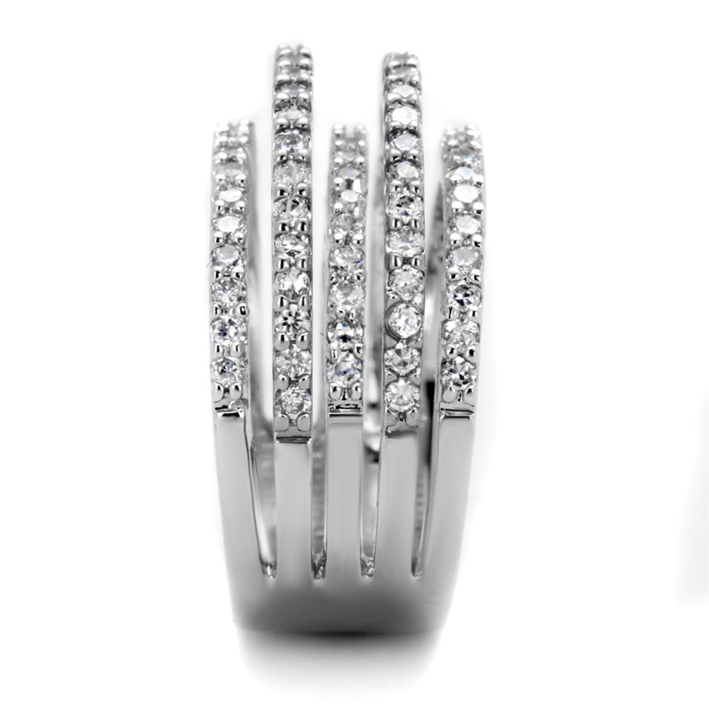 3W871 - Rhodium Brass Ring with AAA Grade CZ in Clear