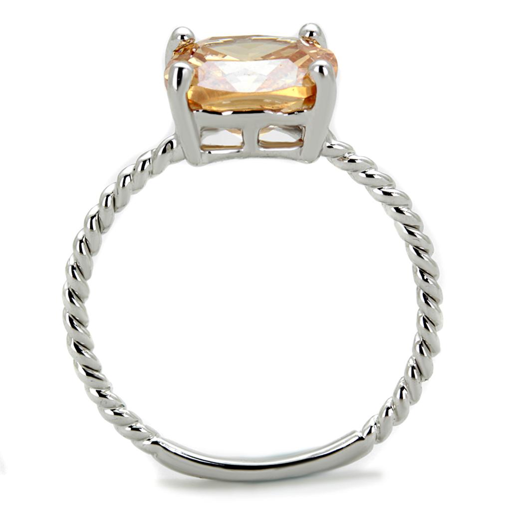 3W872 - Rhodium Brass Ring with AAA Grade CZ in Champagne