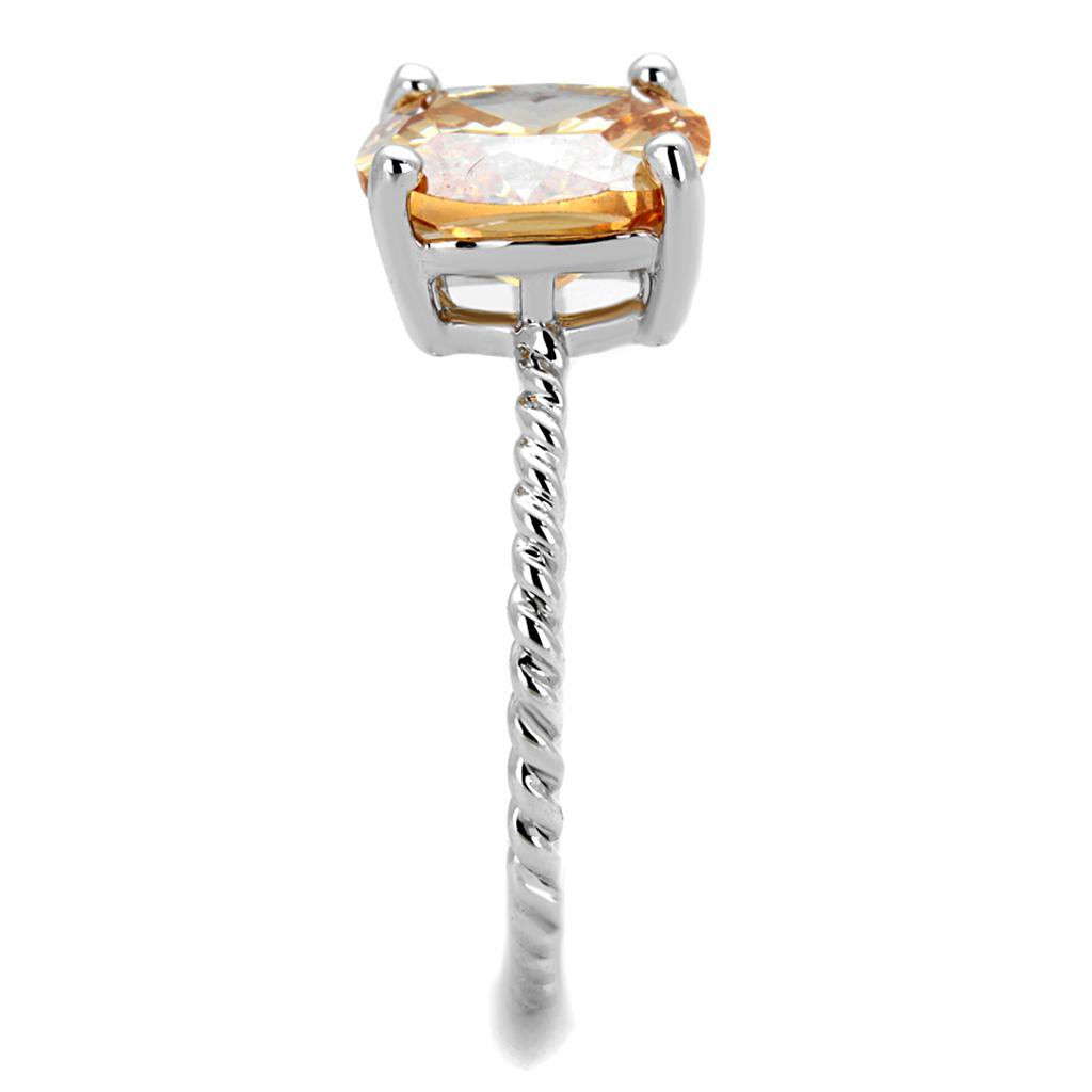 3W872 - Rhodium Brass Ring with AAA Grade CZ in Champagne