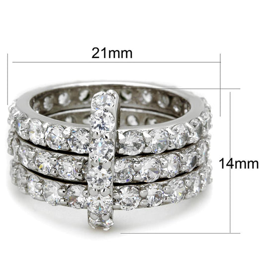 3W875 - Rhodium Brass Ring with AAA Grade CZ in Clear