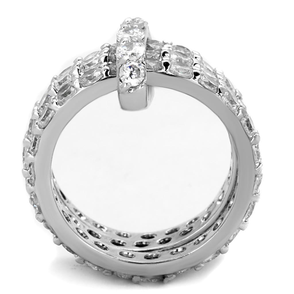 3W875 - Rhodium Brass Ring with AAA Grade CZ in Clear