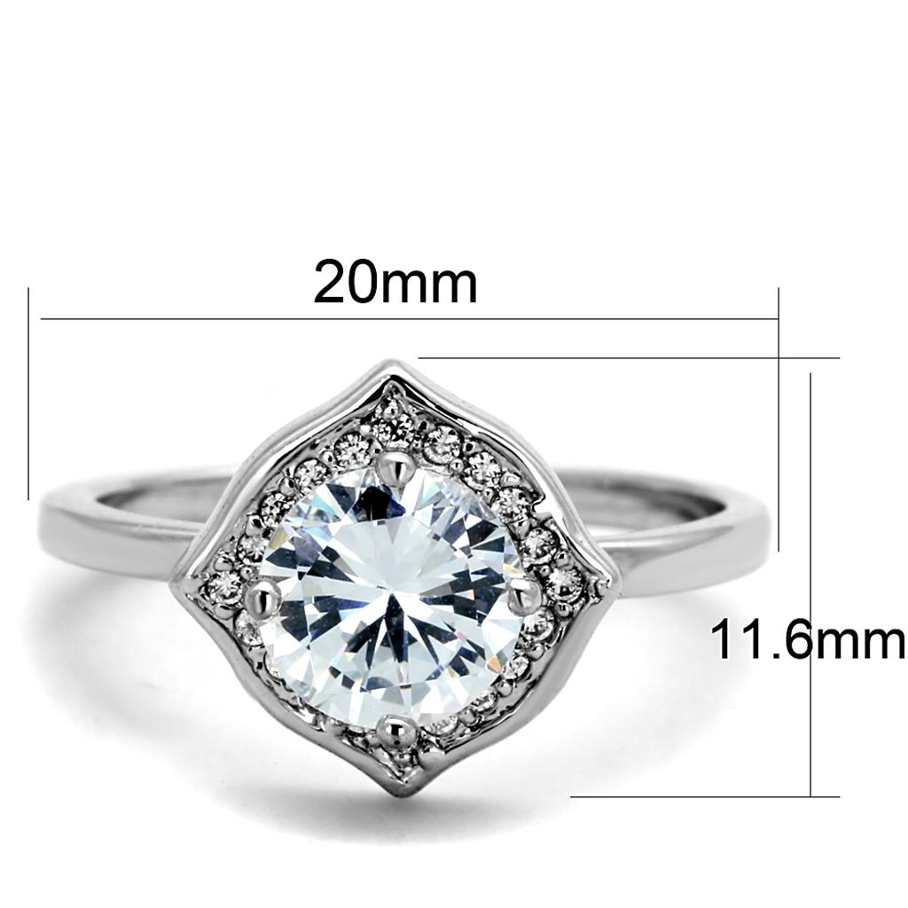 3W877 - Rhodium Brass Ring with AAA Grade CZ in Clear