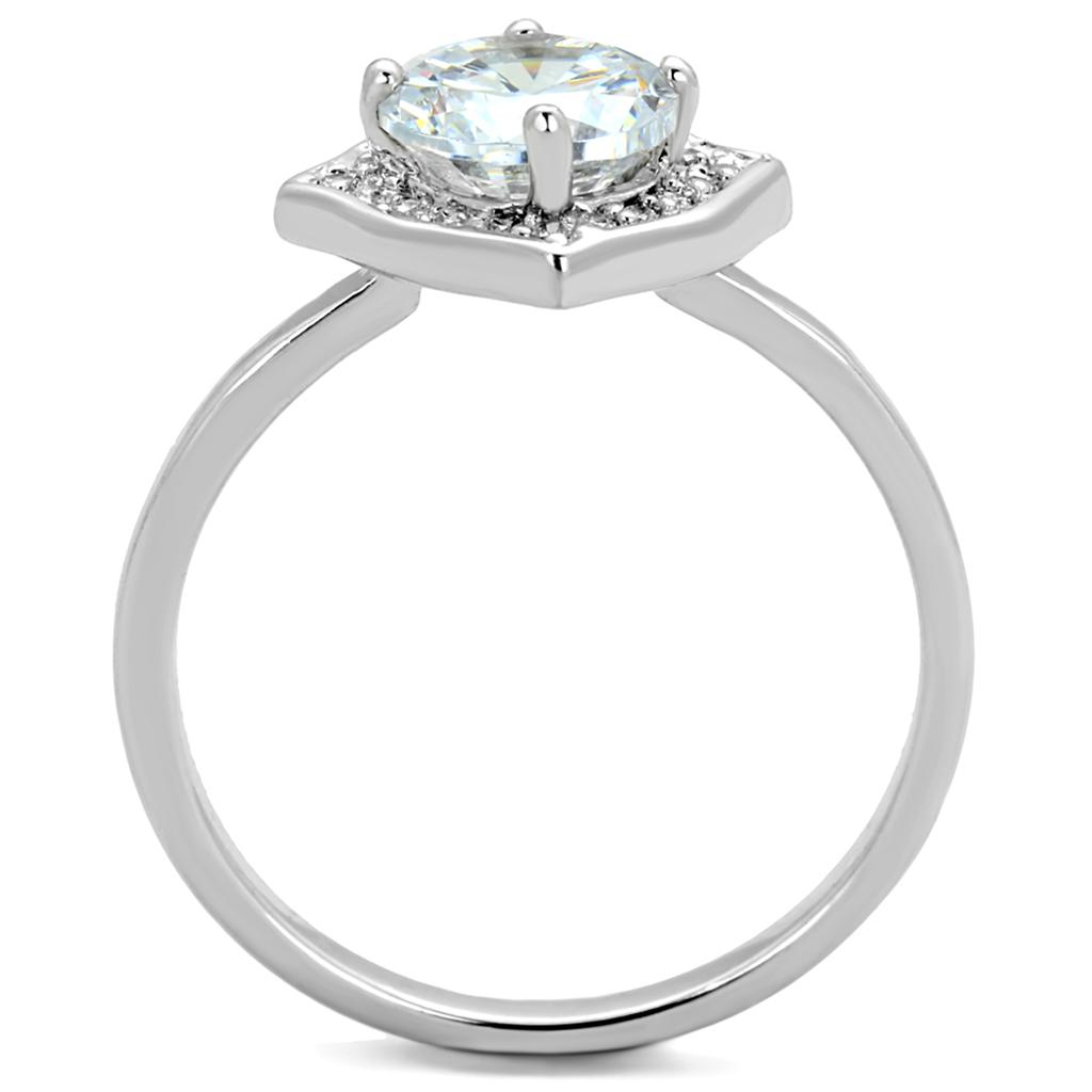 3W877 - Rhodium Brass Ring with AAA Grade CZ in Clear