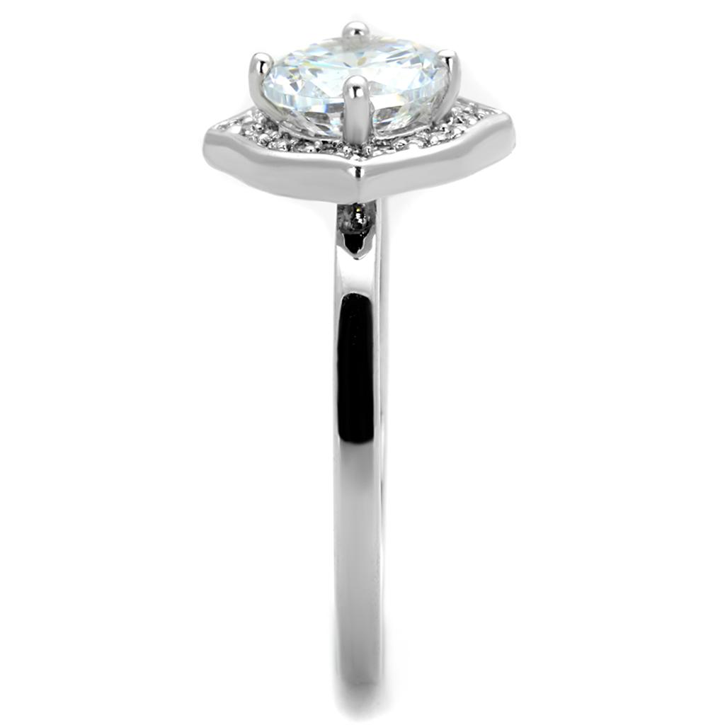 3W877 - Rhodium Brass Ring with AAA Grade CZ in Clear