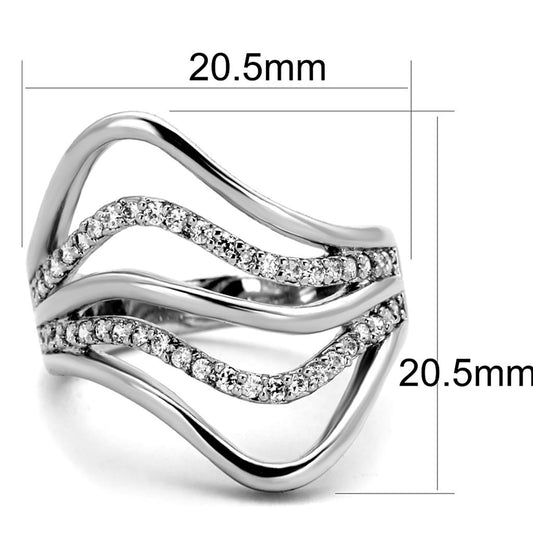 3W878 - Rhodium Brass Ring with AAA Grade CZ in Clear