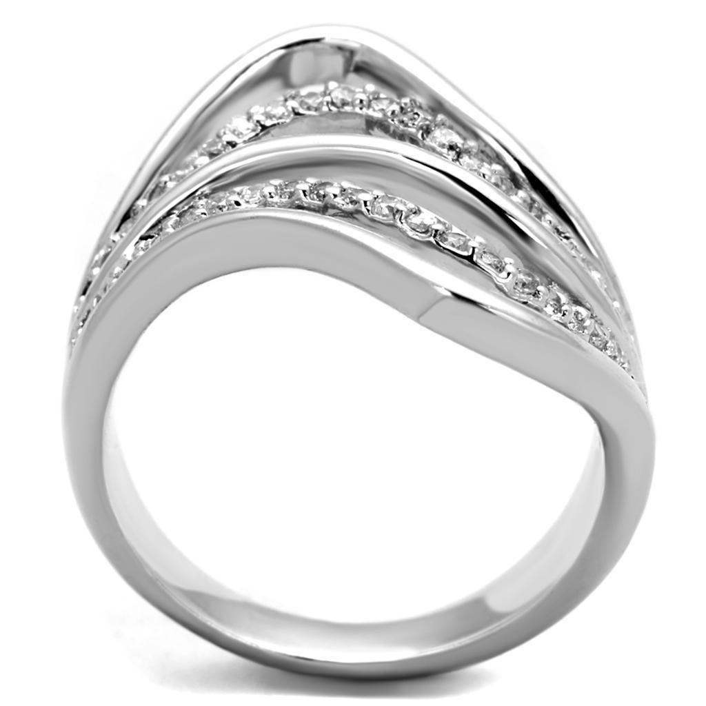 3W878 - Rhodium Brass Ring with AAA Grade CZ in Clear