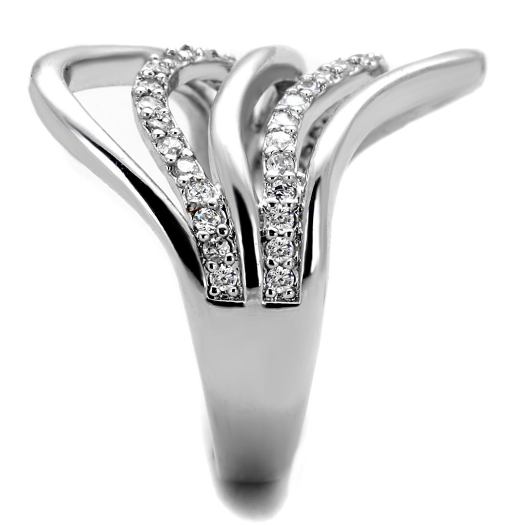 3W878 - Rhodium Brass Ring with AAA Grade CZ in Clear
