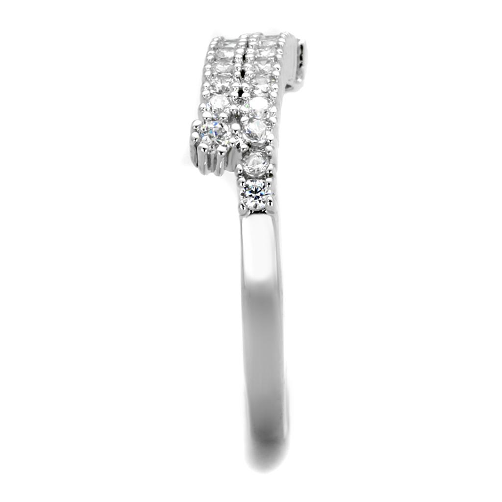 3W879 - Rhodium Brass Ring with AAA Grade CZ in Clear