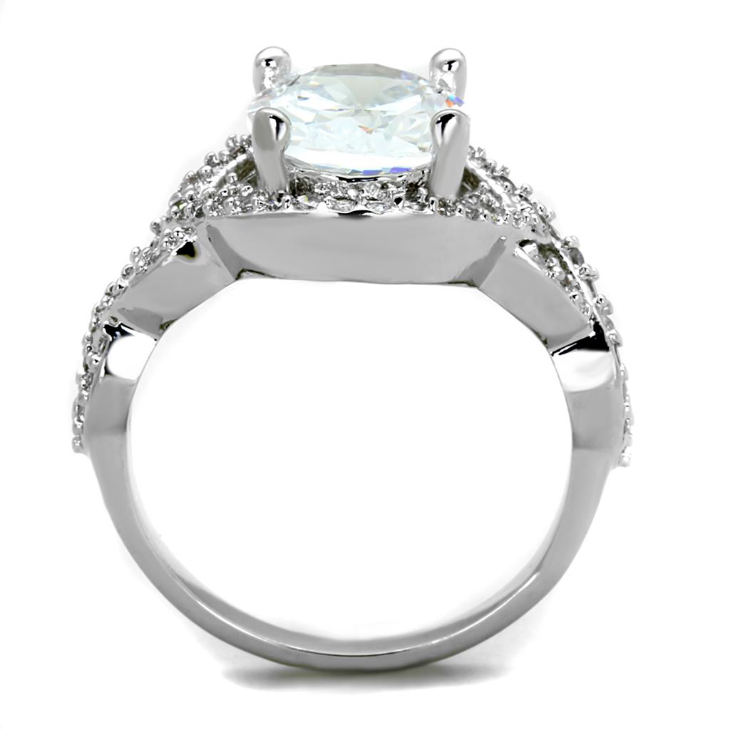 3W880 - Rhodium Brass Ring with AAA Grade CZ in Clear