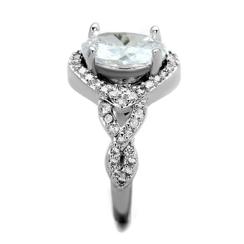3W880 - Rhodium Brass Ring with AAA Grade CZ in Clear