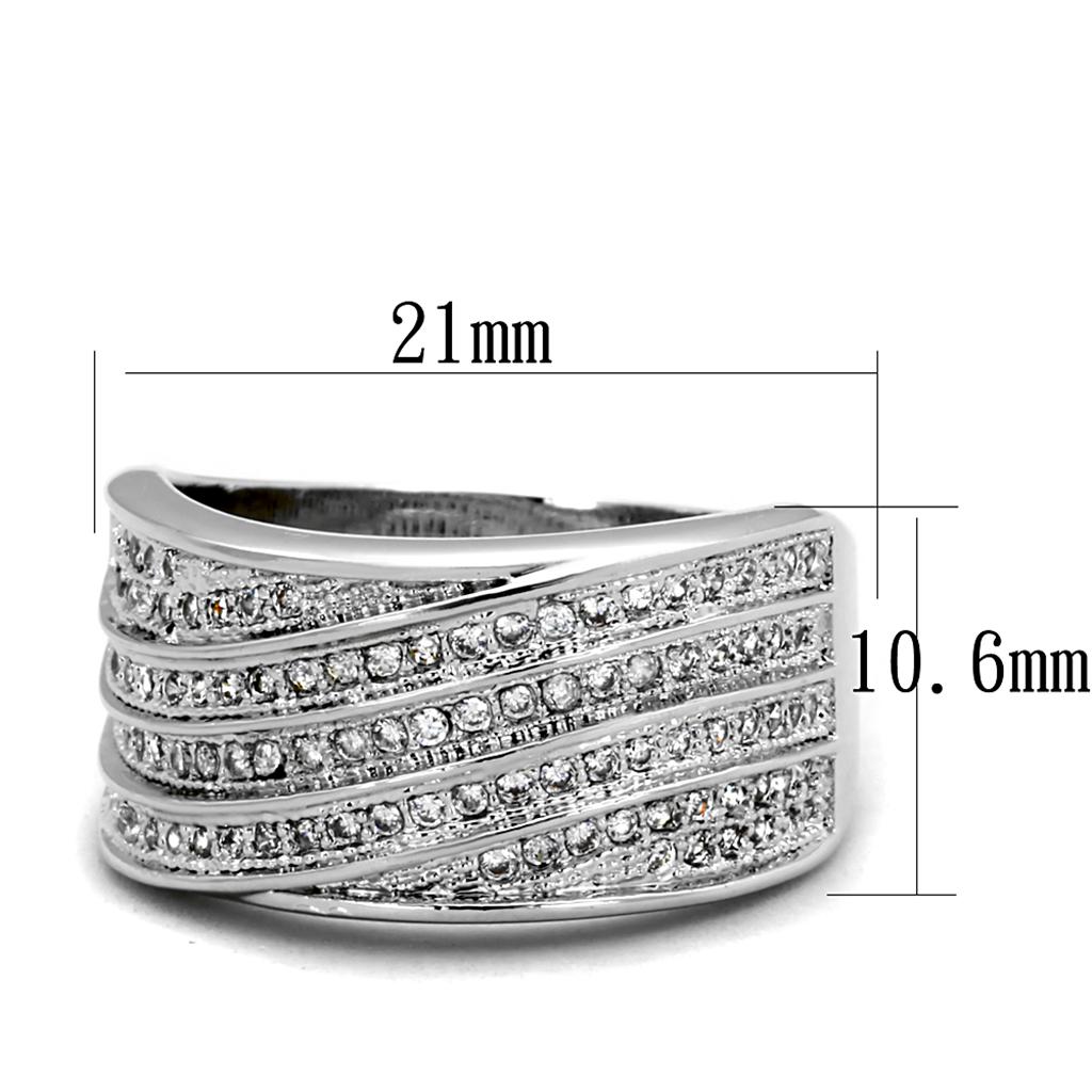 3W882 - Rhodium Brass Ring with AAA Grade CZ in Clear