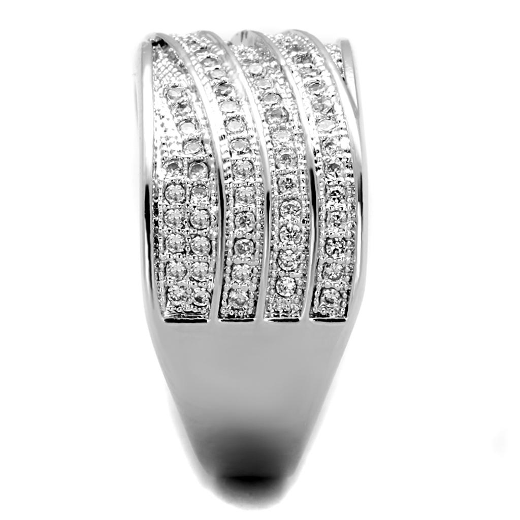 3W882 - Rhodium Brass Ring with AAA Grade CZ in Clear