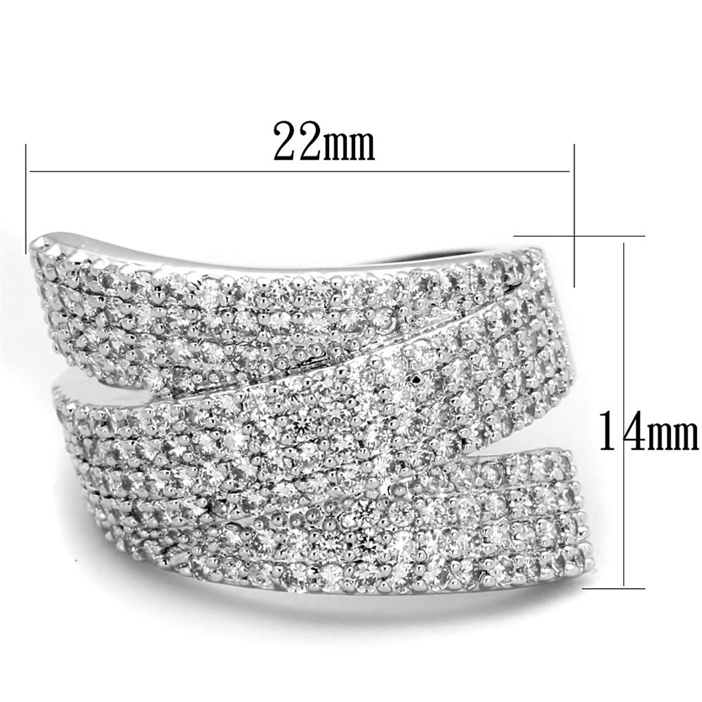 3W883 - Rhodium Brass Ring with AAA Grade CZ in Clear