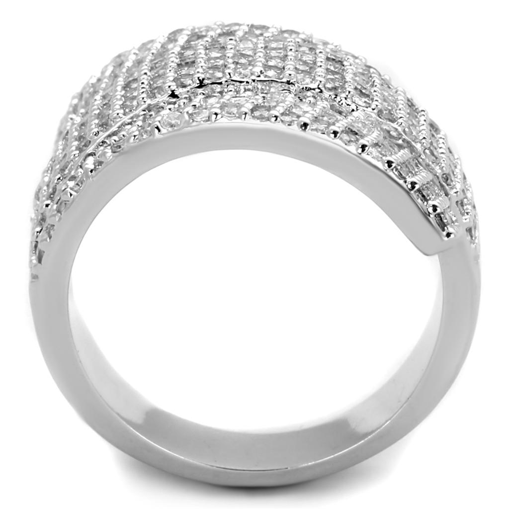 3W883 - Rhodium Brass Ring with AAA Grade CZ in Clear