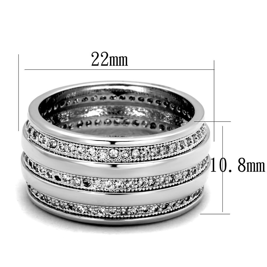 3W884 - Rhodium Brass Ring with AAA Grade CZ in Clear